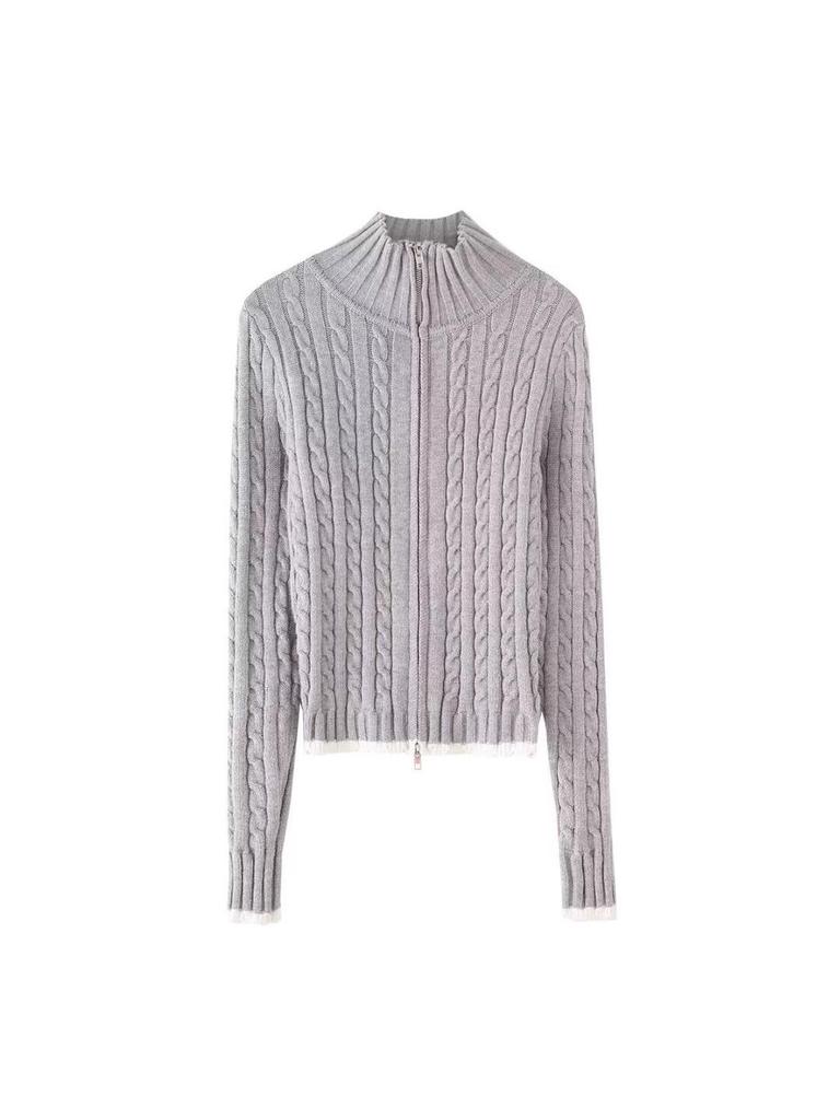 NSSF Women's V-Neck High Waist Cable Knit Cardigan - European & American Autumn/Winter Style