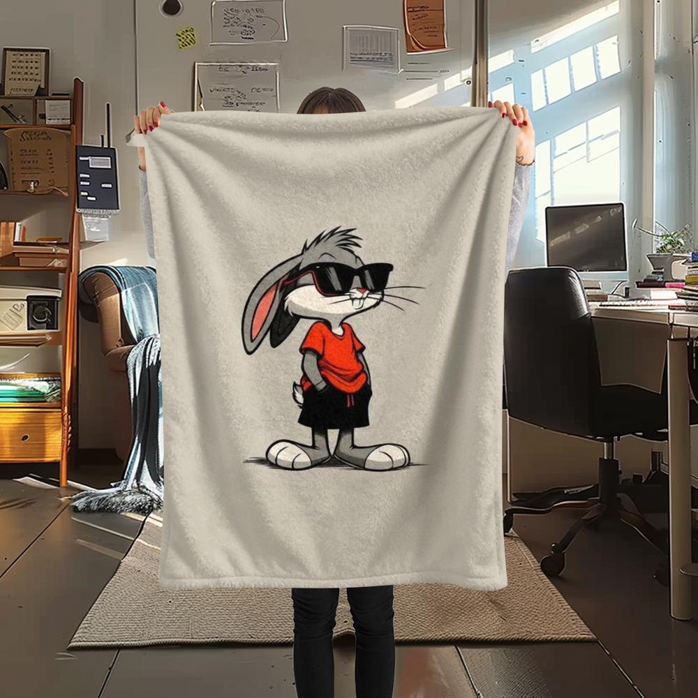 1PC Bugs Bunny Print Flannel Blanket, High quality Comfortable for All Seasons, Home Decor, Warmth and Comfort, Perfect for Christmas Gifts