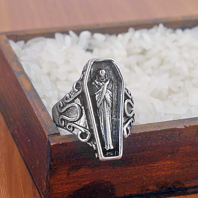 Gothic Vampire Coffin Ring Men Women Adjustable Plated Skull Punk Retro Fashion Statement Jewelry