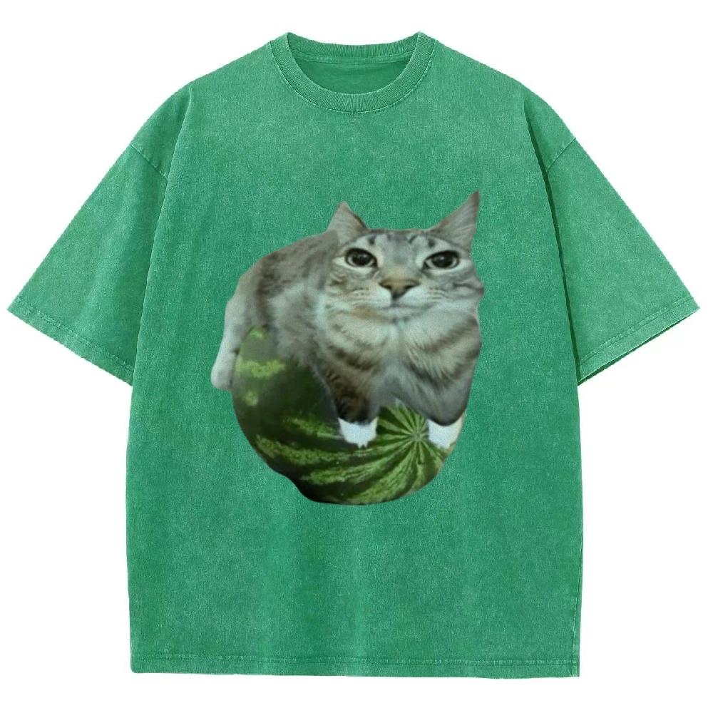Watermelon Cat Silly Cat Meme T-Shirt Summer Sport Loose T Shirt Tops Shirt Is A Stylish Unisex Top for Both Men and Women