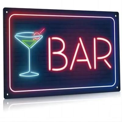 Markenname 1 Stück Bar Neon Schild | 'Bar offen' Vintage Metall-Look | Heimbar/Laden/Party-Dekor + Geschäftszeiten-Schild