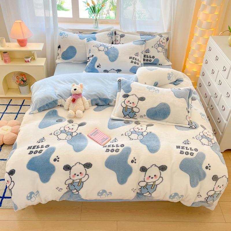 Winter Flannel Pink Heart Duvet Cover Animals Bear Soft Warm Keep Warm Bed Quilt Covers Milk Velvet Queen King Bed Home Textiles