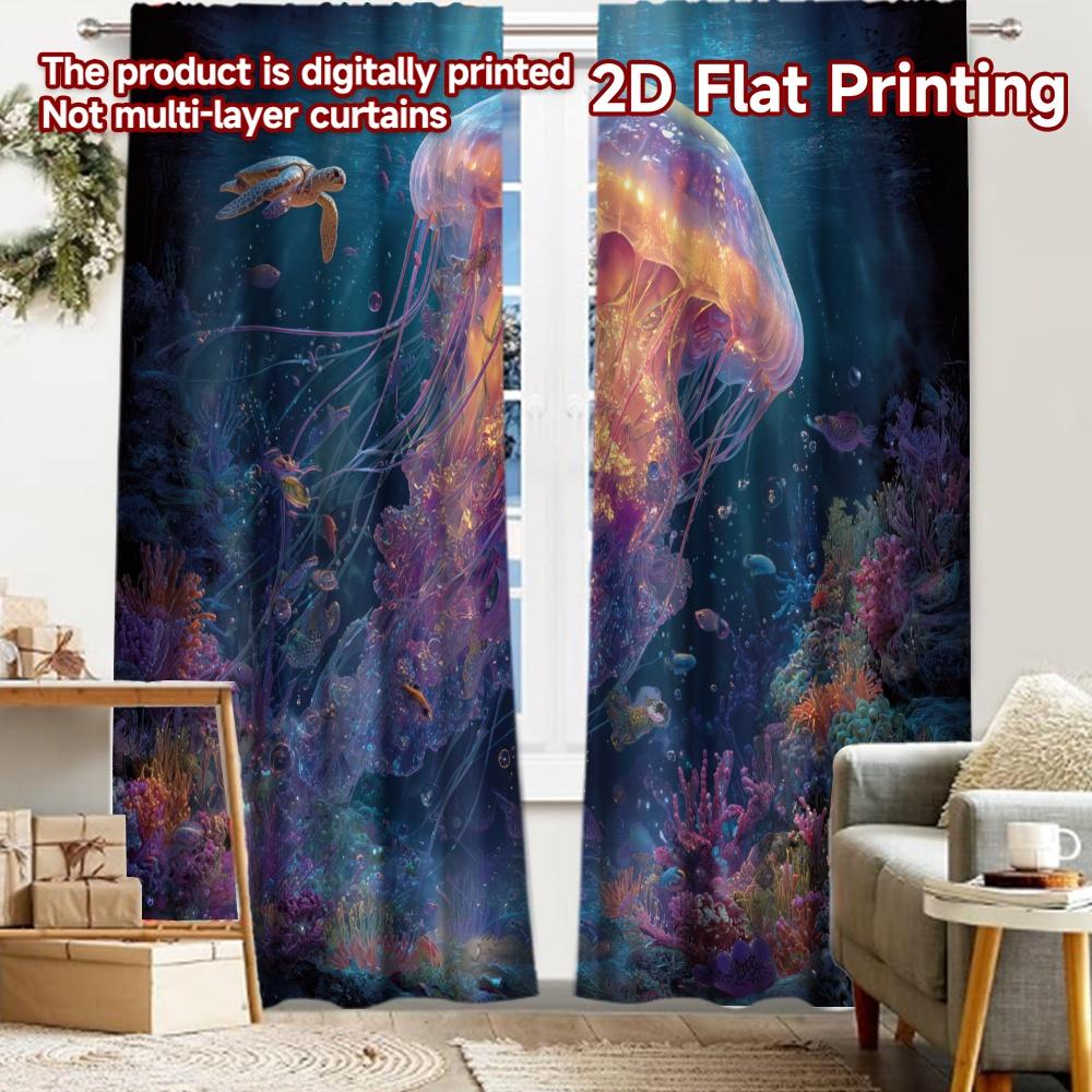 

2pcs, 2D FLAT PRINTING Curtains (Without Rod) Underwater Harmony Halloween Festival Fashion Curtains Yarn Curtains Gifts Use for 52.50 × 116.00 cm 2 pcs