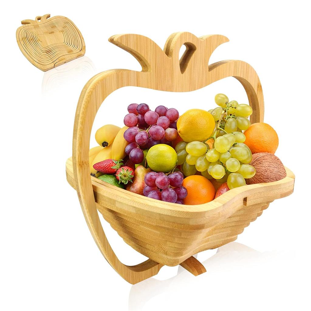 Foldable Fruit Basket,Portable Bamboos Creative Snack Plate for Christmas Party,Eco-friendly Food Storage Organizer for Camping