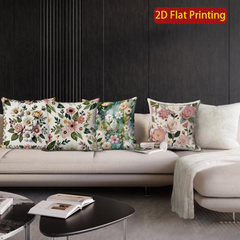 2D Floral Throw Pillow Covers, Vintage Botanic Decor Pattern Cushion Cover Suitable For Sofa Bedroom Car Pillow Cover