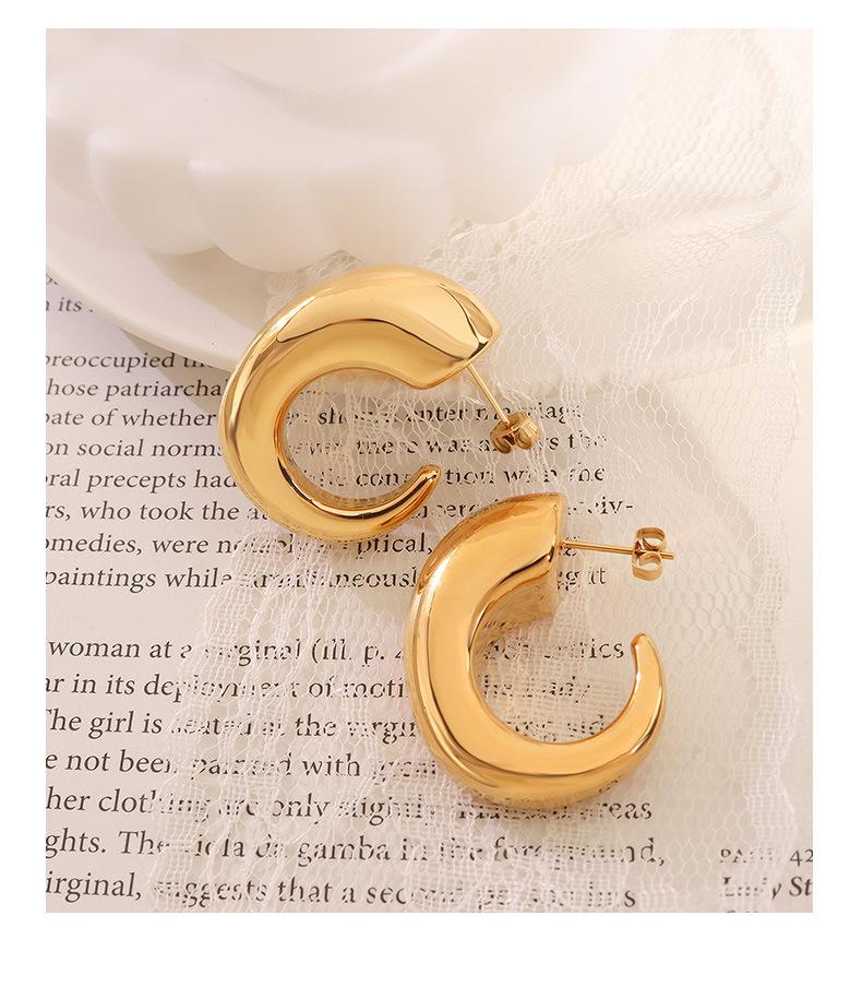 European Winter 18K Gold C-shaped Geometric Ear Cuff Earrings for Women, Titanium Steel Ear Jewelry