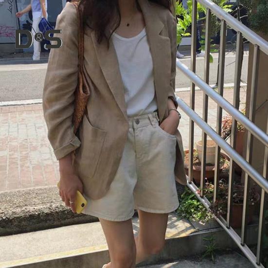 Women's Casual One Button Cotton Linen Blazer Long Sleeve Suit Coat Casual OL Work Blazer Jacket for Spring Summer