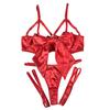 2Pcs/Set Women Sexy Faux Satin Underwear Set Lace-Up Bowknot Underwire Push-Up Bra Adjustable Strappy Thong Set
