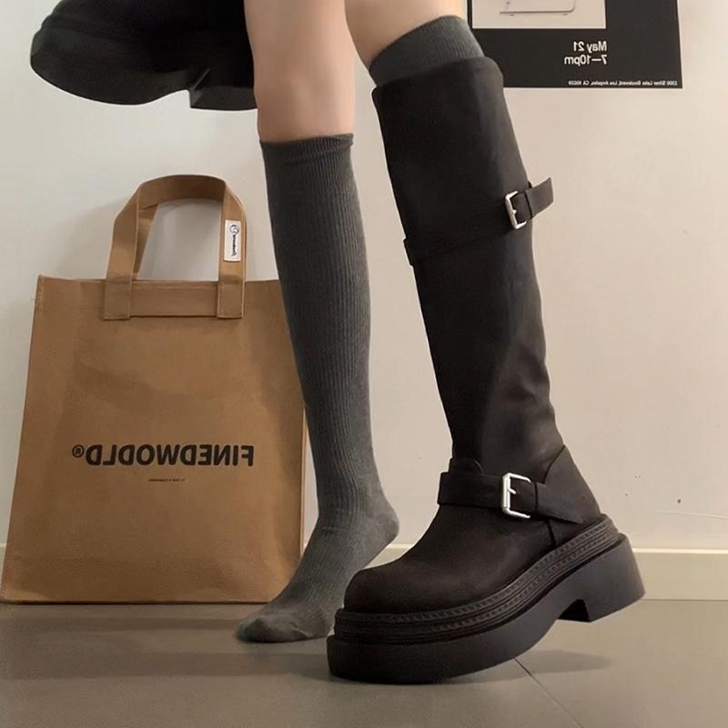 European and American Retro Versatile and Thin Boots for Women's 2025 Autumn and Winter New Models Show Long Legs, Fashionable Thick-soled Heighteni