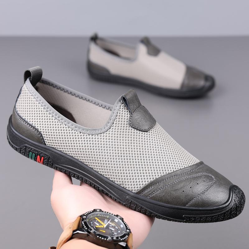 Fashion Breathable Men's Walking Shoes Summer New Knitted Casual Shoes Soft Comfort Mesh Shoes Lightweight Simple Slip on Flats Sneakers
