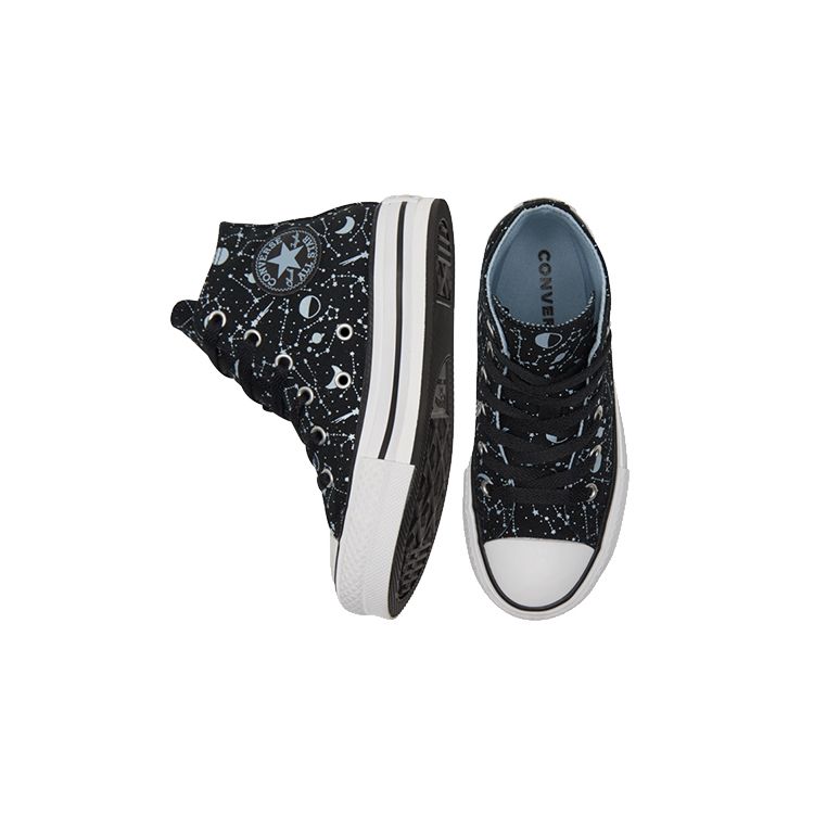Converse Eva Lift High Top Kids Canvas Shoes Kids Sneakers Black Blue 672117C