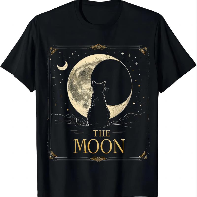 Tarot Card Crescent Moon Black Cat Gothic Fashion Women's T-shirt Y2k Women's T-shirt Graphic T Shirts Summer Streetwear Y2K Top