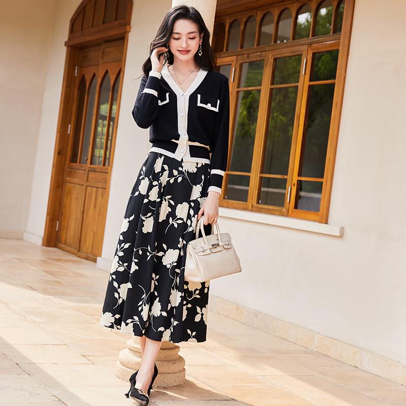 VICTORIA&VERA Women's V-Neck Color Block Knit Cardigan