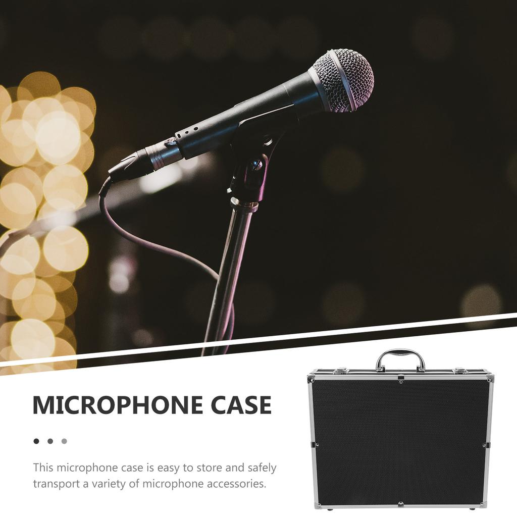 1 Portable Handheld Microphone Protective Case Hard Box Shockproof Dustproof Mic Organizer with Handle for Travel Outdoor