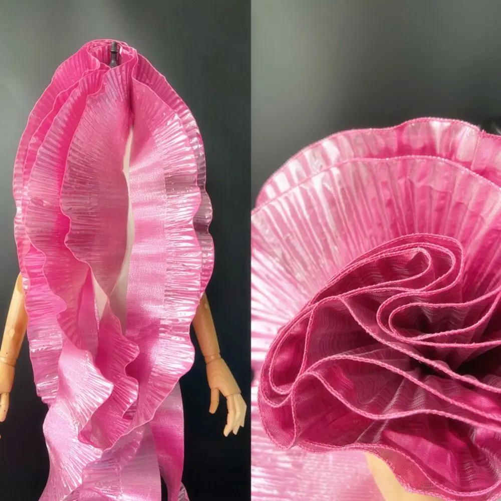 Metallisch Glänzender Große Welle Spitze Stoff 15cm Breit 1 Yard Falten Netz Organza DIY Styling Nähen Rüsche Kleid Zubehör