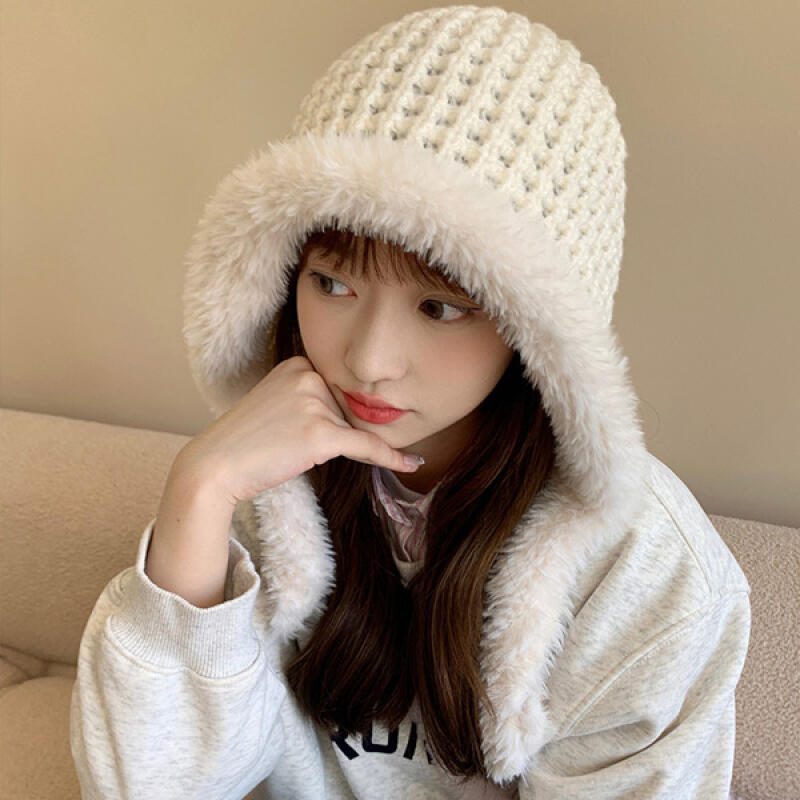 

Maybo Loose Fit Waffle Knit Winter Fur Hat black
