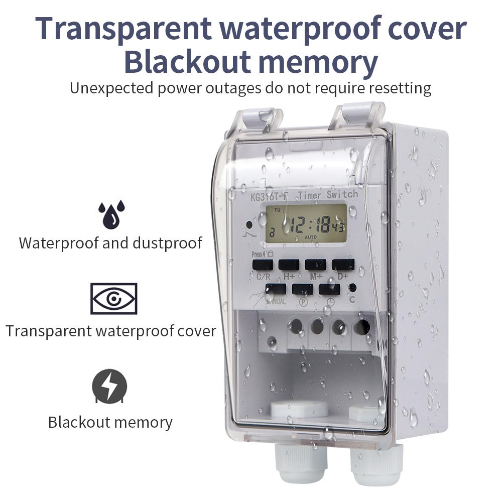 30A Digital Timer Switch Relay 168 Hours Weekly 7 Days Programmable Timer Control AC 220V KG316T With Outdoor Waterproof Box