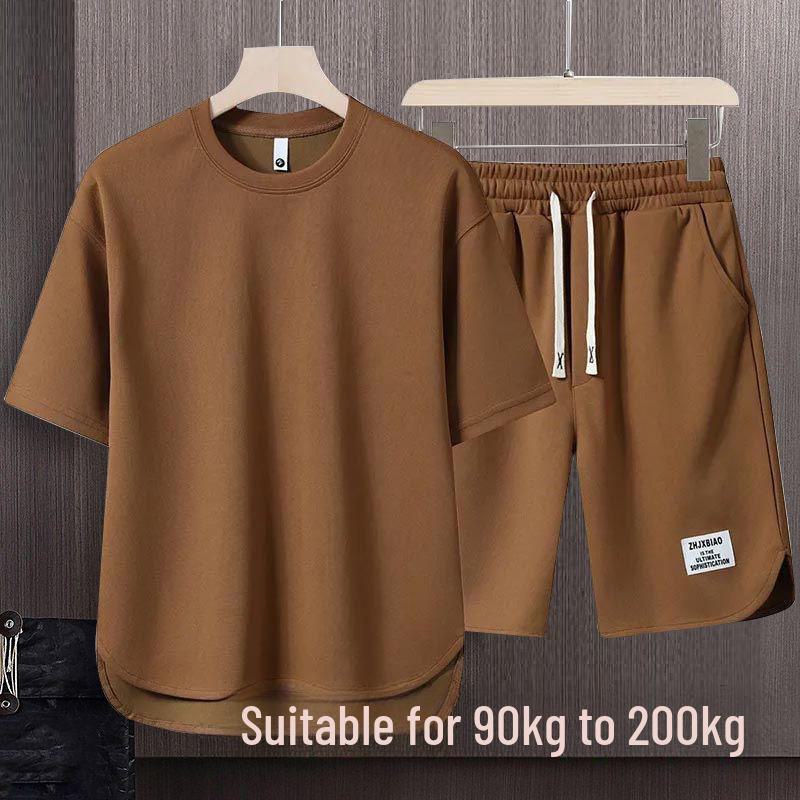 Men's Korean Summer Waffle Short-Sleeve T-Shirt & Casual Sports Two-Piece Set