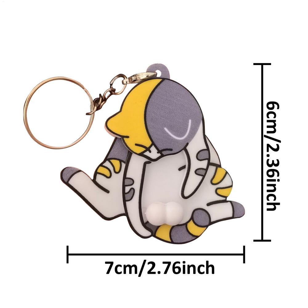 Grappige ondeugende kat sleutelhanger, Interactieve uittrekbare kop poot Nieuwigheid sleutelhanger, Schattig grap speelgoed cadeau voor kattenliefhebbers vrienden gray