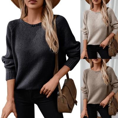Solid Color Curled Pullover Sweater For Women Autumn And Winter Loose Round Neck Casual Fashion Knitted Sweater
