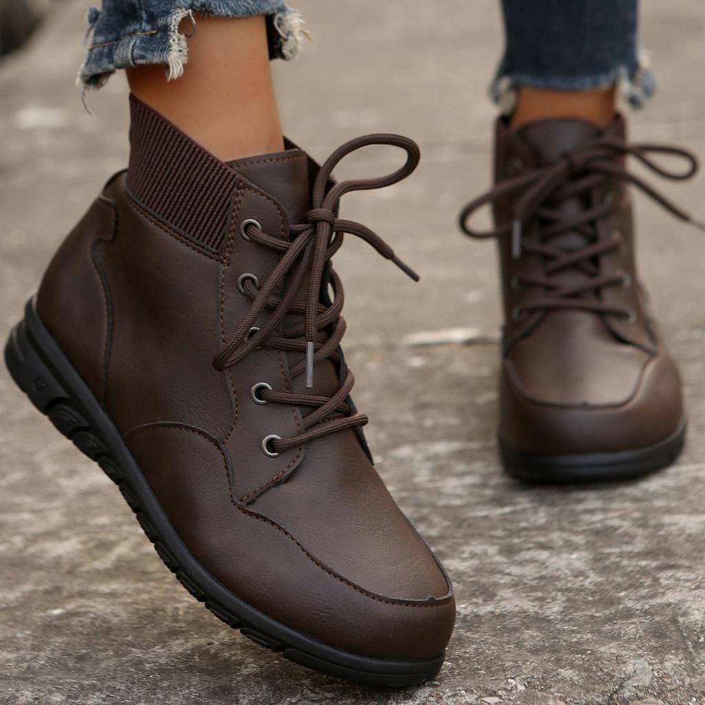 Women's Lace-Up Boots with Heel British Short Boots