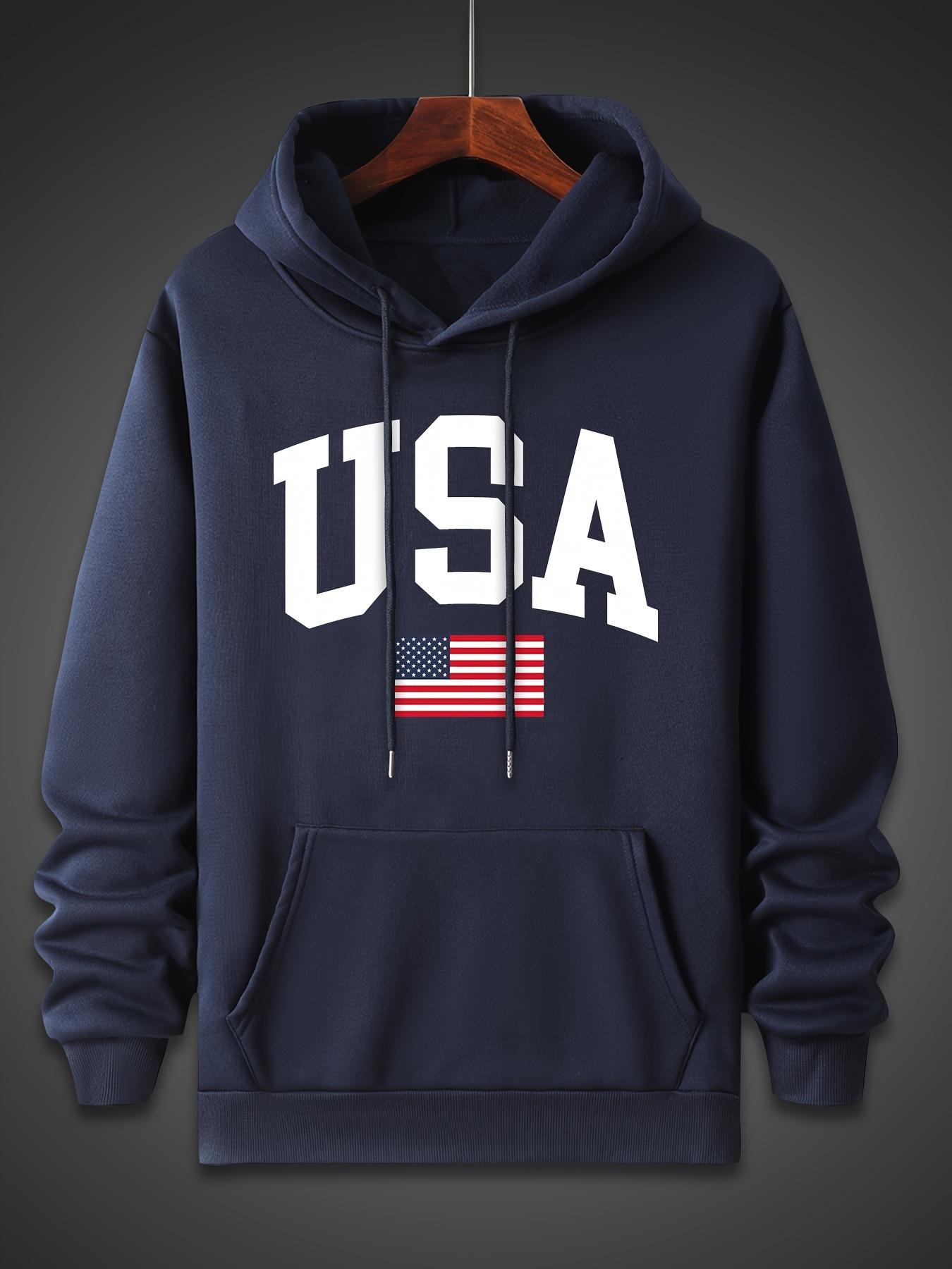 

USA Print Autumn winter models Men s Fleece windproof Warm Cotton Oversized Hoodie Outdoor Commuter Men s High Elastic top 3XL