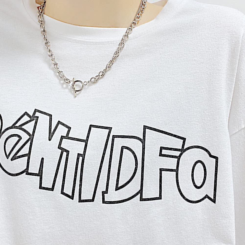 Necklace for Double Mantel Asymmetrical Chain Shiny For New Hip Hop Accessory [Rockyu] Women, Hypoallergenic, Silver, Strand, Necklace, Azuki, Kihei,