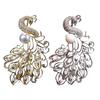 Brooch Pin Anti-Exposure Buckle Peacock Feather Design Pin with Imitation Pearls Cubic Zirconia Suits Coats Sweaters Badge