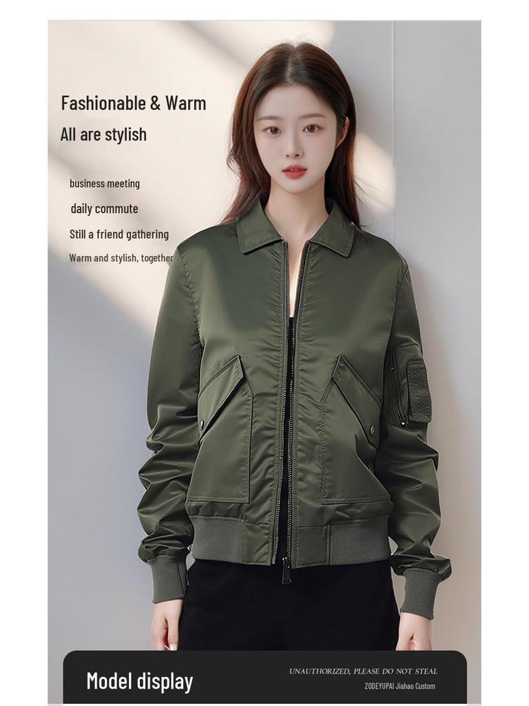 European & American Style Custom Printed Waterproof Flight Jacket with Stand Collar, Cotton Insulation, and Embroidered Logo.