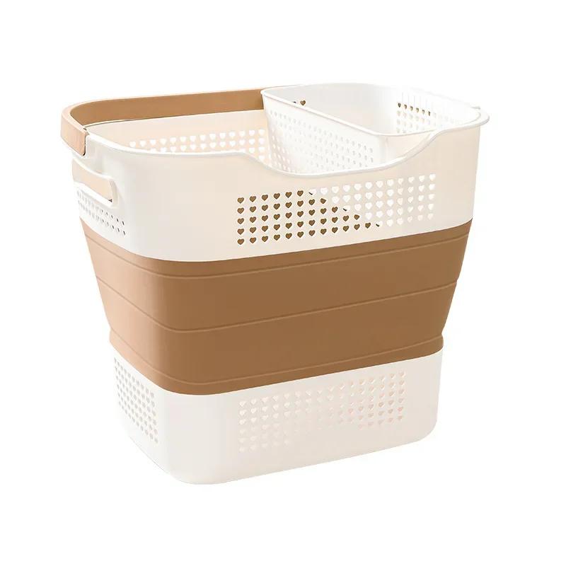 Folding Dirty Clothes Basket Plastic Material Clothing Basket Hollow Out Laundry Box with A Handle High-capacity Clothes Baskets