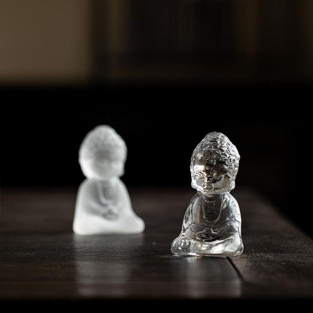 Cute Handmade Buddha Glass Ornaments Unique Glass Material Tea Table Decor Small Size Spiritual Zen Monk Sculpture Office Desk