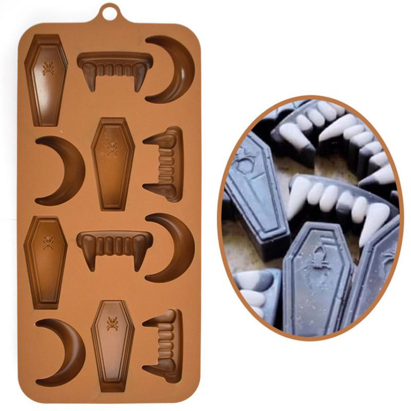Halloween Pumpkin Bat Silicone Chocolate Mould Vampire Teeth Cake Candy Ice Making Skull Bone Soap Candle Mold Party Decor Gifts