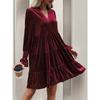 Damen Casual V-Ausschnitt Langarm Samtkleid Herbst Babydoll-Kleid Fließende Cocktail-Hochzeitsparty Etuikleider
