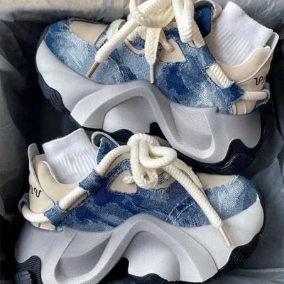 Mode Original Designer Damen Schuhe Mode Dicke Sohle Sneaker Cowboy Canvas Freizeitschuhe für Damen Höhenerhöhende Sportschuhe