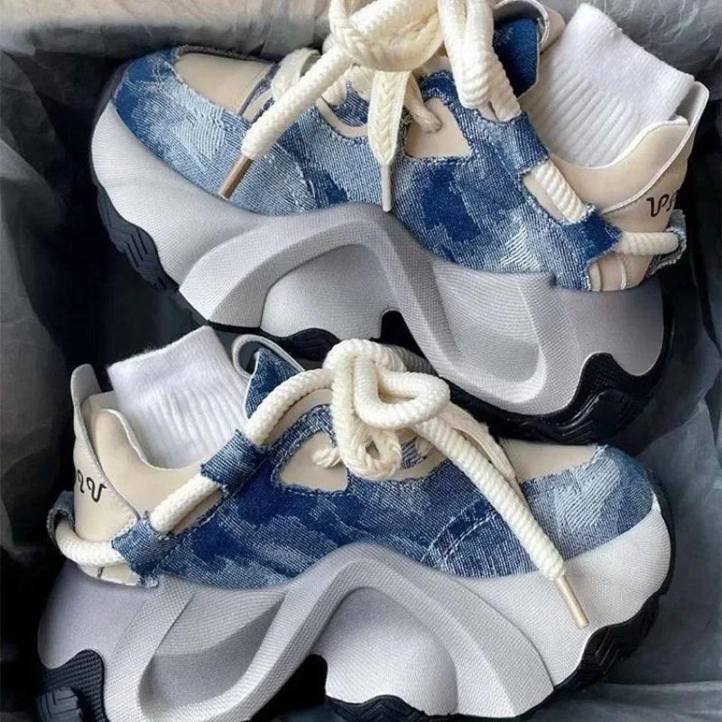 Fashion Original Designer Women's Shoes Fashion Thick Sole Sneakers Cowboy Canvas Casual Shoes for Women Height Increasing Sports Shoes
