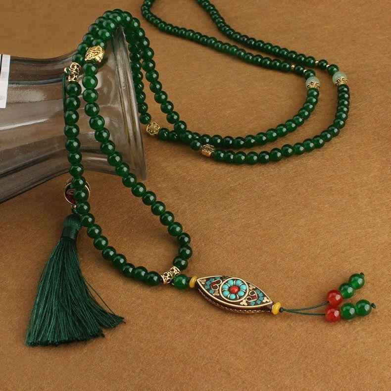 Chinese Long Beaded Crossbody Tassel Necklace for Hanfu & Qipao