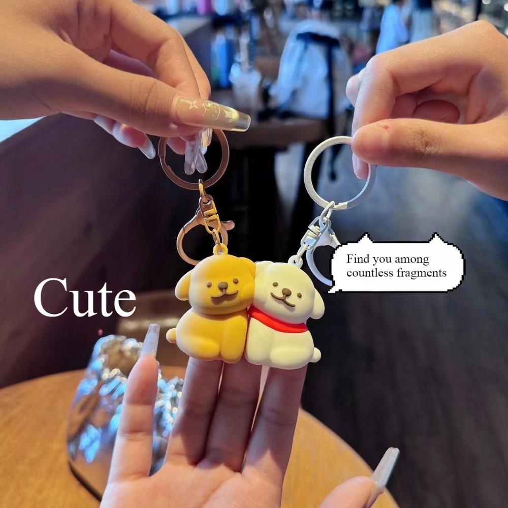 Porte-clés magnétique pour couple avec motif chiot ne quittera jamais, mignon et joli pour sac d'école, bijoux, cadeau pendentif