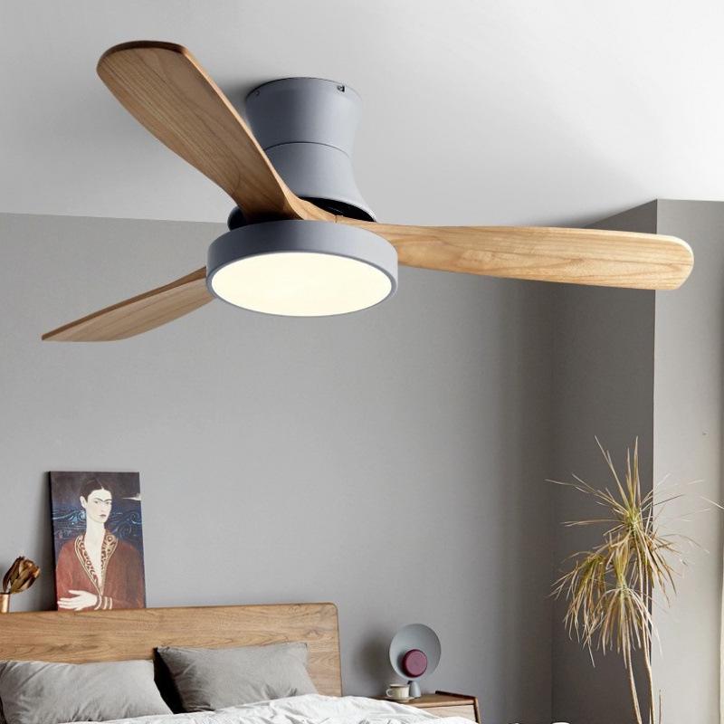 42-Inch Modern Minimalist Copper Ceiling Fan with Dual-Control Silent Light and Wooden Blades