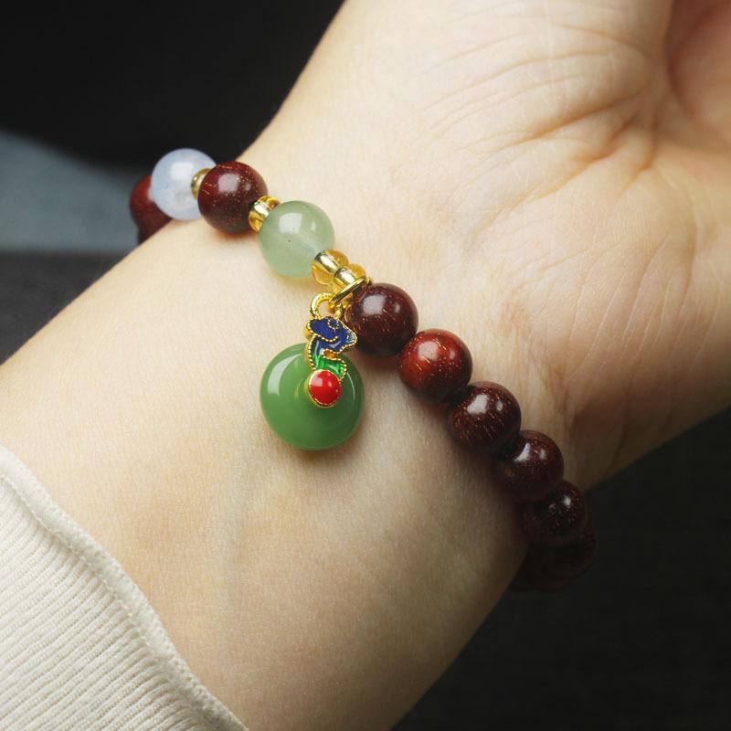 Blood Sandalwood 8mm Single Wrap Bracelet Green Safety Charm Women Wooden Gift Jewelry