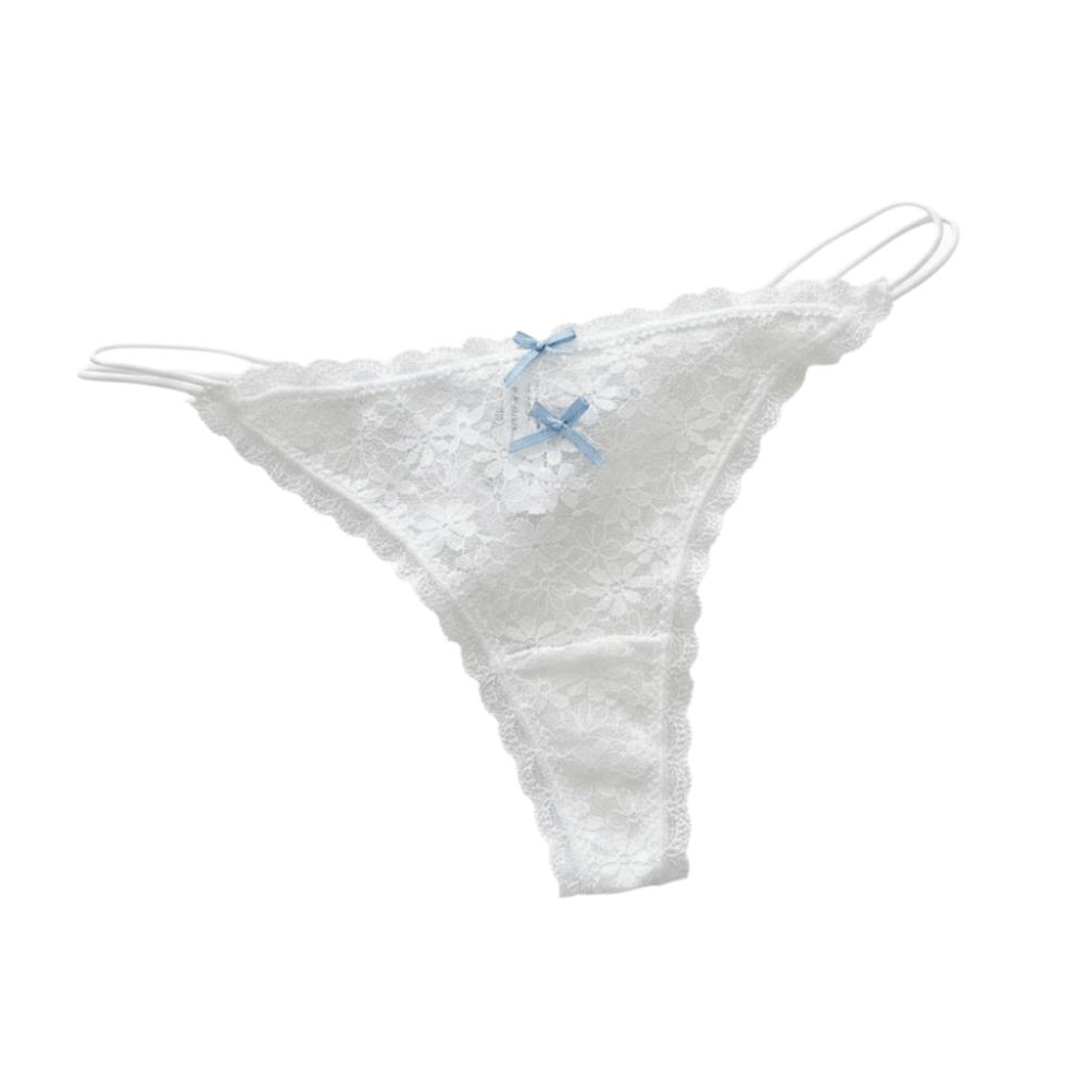 Transparent Lace Thong Women Sweet Style Thin Strap Seamless Underwear Panties Hollow Out Lace Bow Underpants Daily Wear