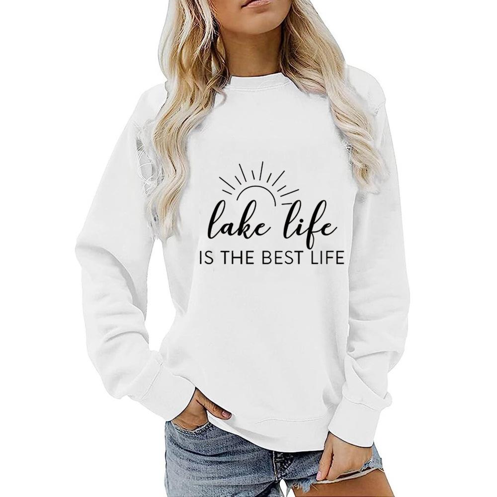 2023 Autumn/Winter Cross-border Supply Amazon Women's Letter Print Solid Color Sweatshirt Factory Direct Sales Production