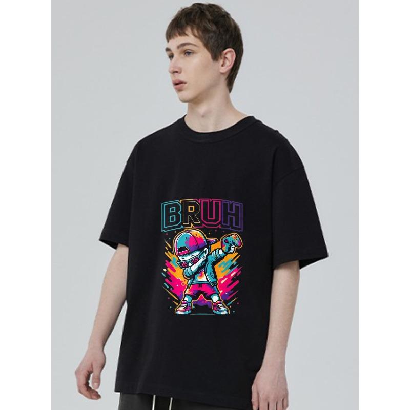 

Black T Shirt with Colorful Cartoon Character and Bruh Text Graphic for Casual Wear XXXXL чёрный
