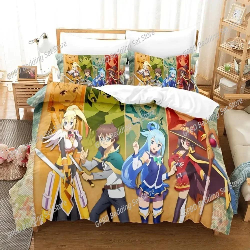 Kawaii Konosuba Cartoon Anime Bedding Set For Bedroom Soft Modern Bedspreads Comefortable Duvet Cover Quilt Cover And Pillowcase