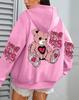 Women's Pink Love Kiss Letter Print Hoodie - Autumn Casual Loose Fit Fleece Pullover with Pocket.