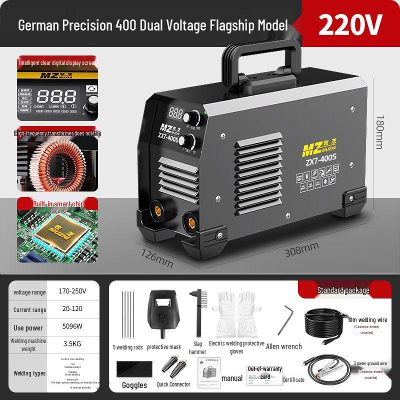 Dual Voltage 220V/380V German Electric Welder, 315A Full Copper, Portable DC Machine for Household and Construction Use.