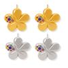 Flower Earrings Set With Diamonds, Five-Petaled Flower Color Stone Creative Design, Titanium Steel Gold-Plated Advanced Sense
