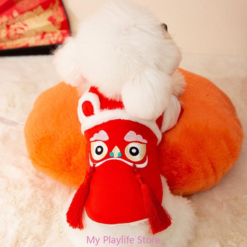 Pet Suit Dog Chinese New Year Spring Festival Outfit Furry Lining Suit Outfit Festive Cat Snowsuit Outfit Winter Apparel