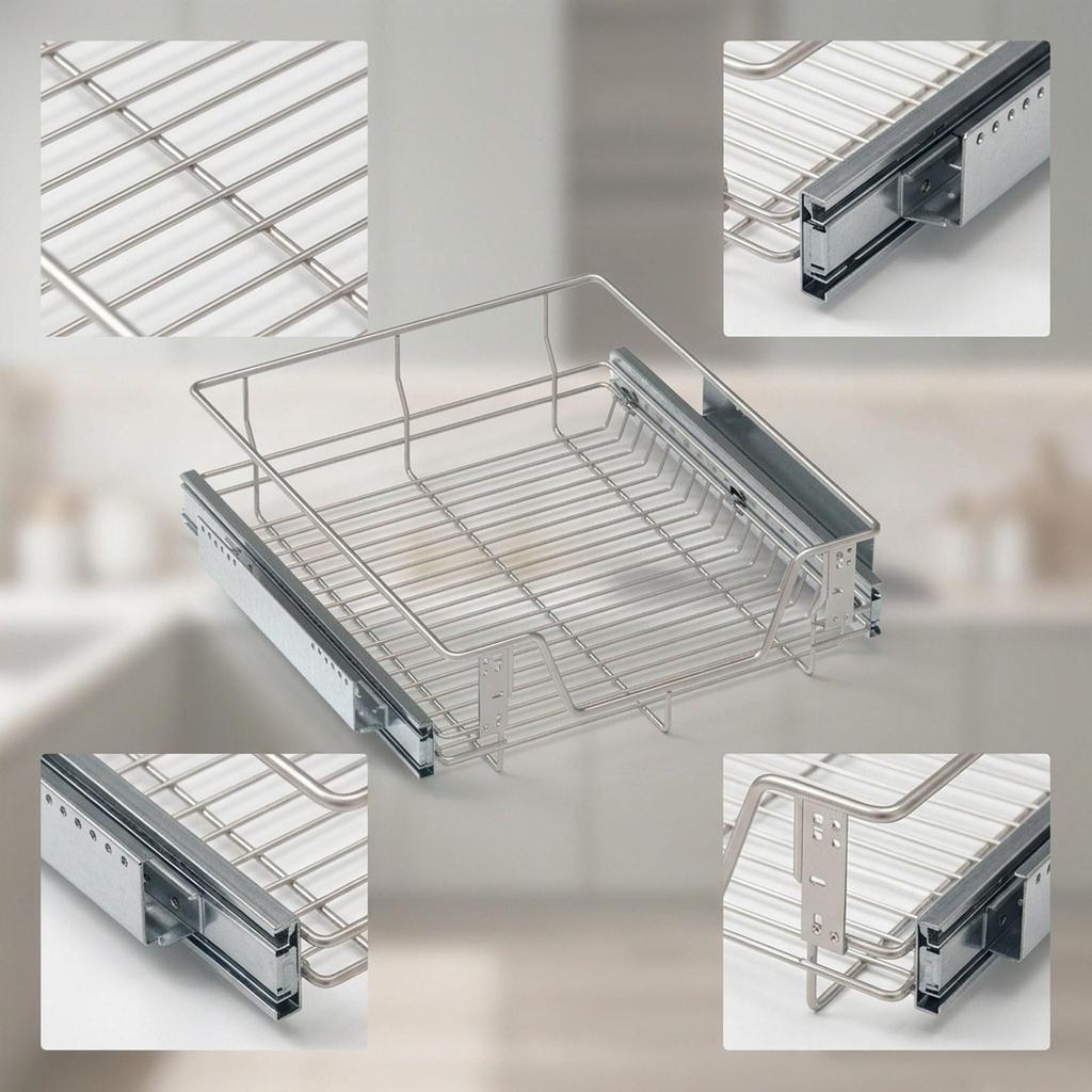 Pull Out Cabinet Organizer Basket Slide Drawer Storage Rack Iron Construction Easy