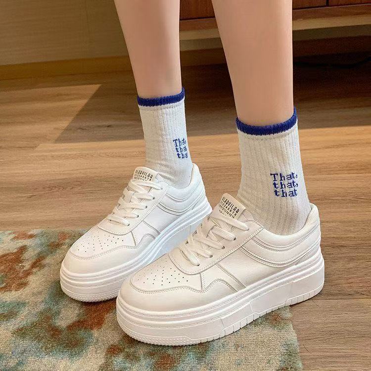 

Leather platform dad shoes spring new muffin heightening sports shoes look thin and casual 35【foot length 22.5cm】 белый