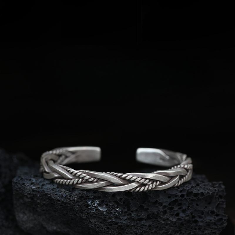Fashionable Retro Thai R Braided Twist Open Bracelet Electroplated R Jewelry Bracelet for Men